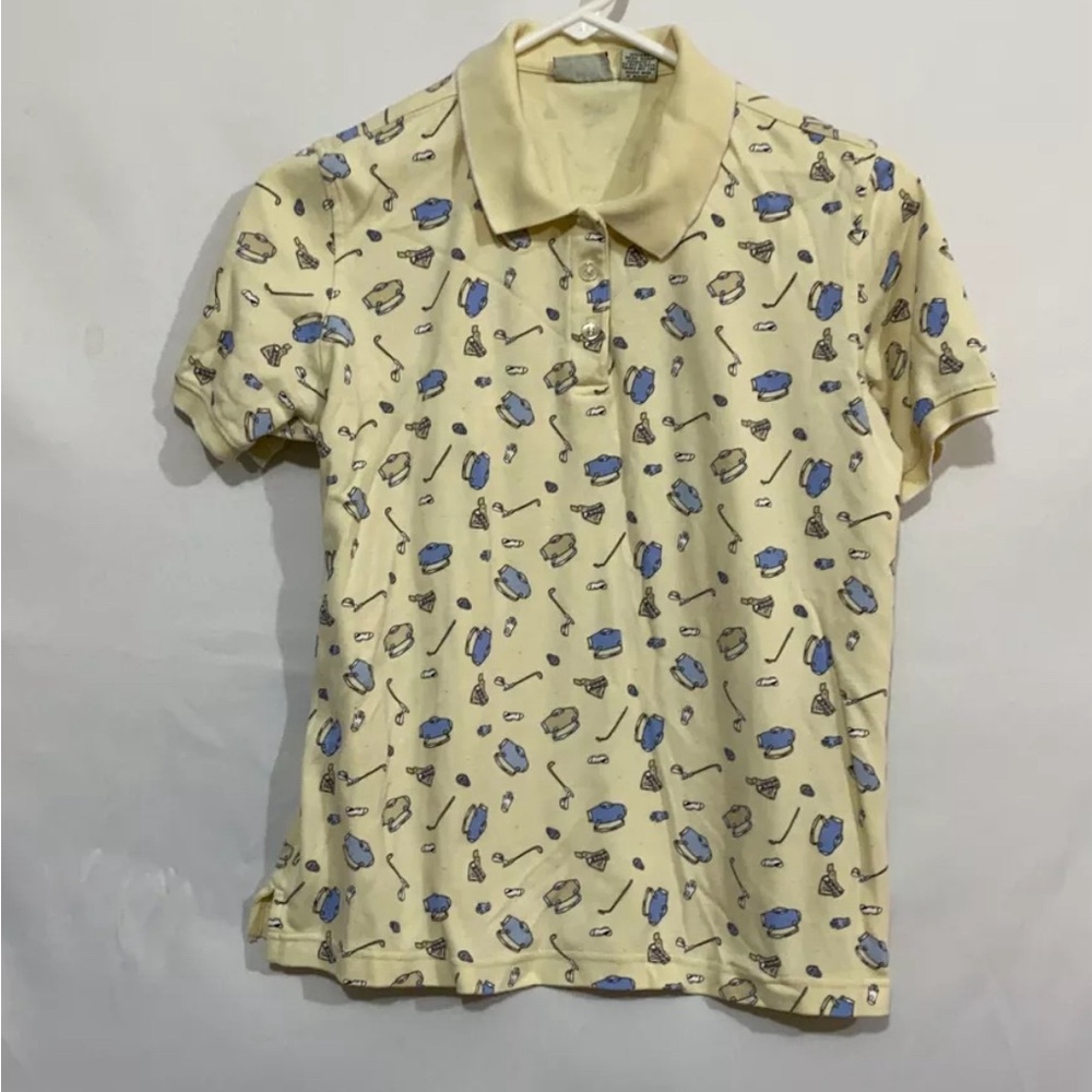Classic Elements Womens Ivory Golf Sticks Short Sleeves Polo T Shirt Size medium